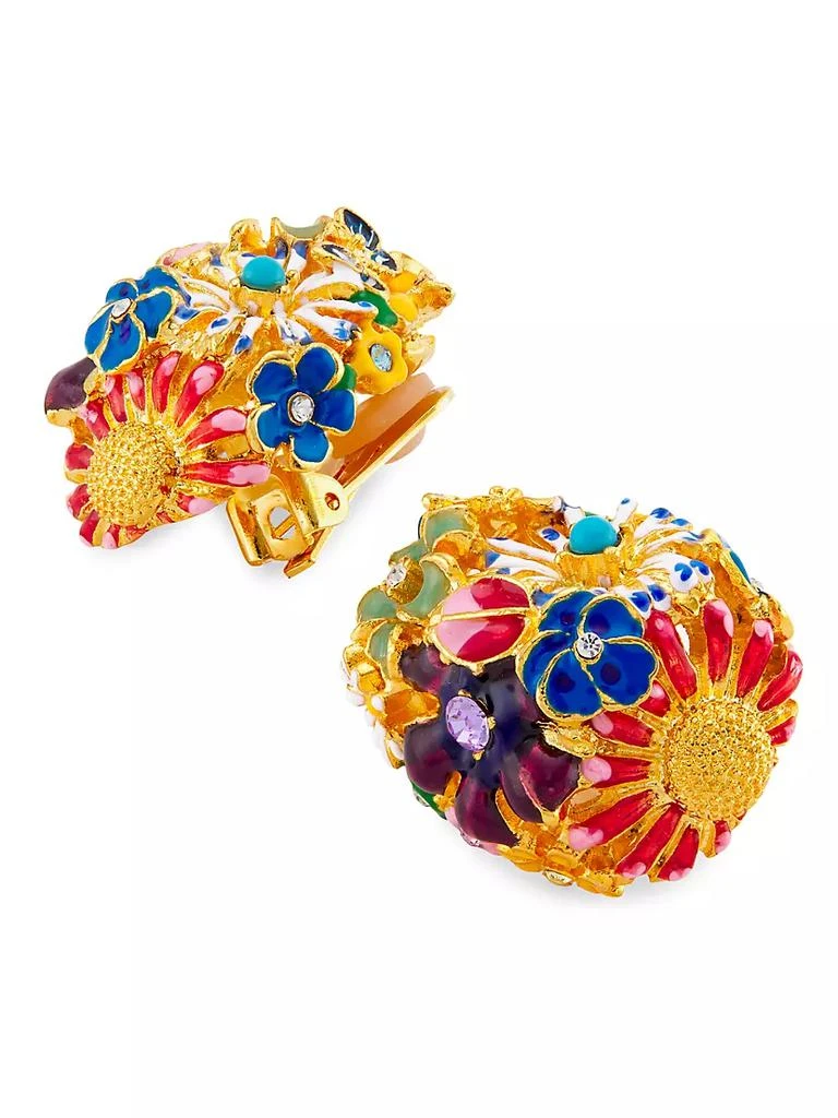 商品Kenneth Jay Lane|22K-Gold-Plated, Enamel & Glass Crystal Flower Clip-On Earrings,价格¥1499,第4张图片详细描述