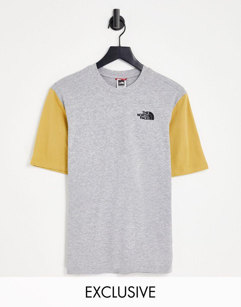 商品The North Face|The North Face Essential Colourblock t-shirt in grey/ tan Exclusive at ASOS,价格¥147,第1张图片