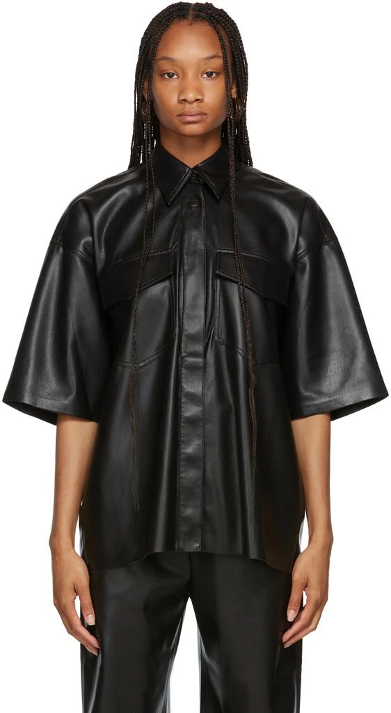 商品Nanushka|Black Vegan Leather Roque Short Sleeve Shirt,价格¥1377,第1张图片