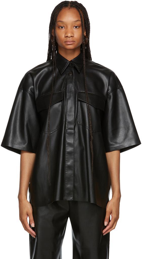 商品Nanushka|Black Vegan Leather Roque Short Sleeve Shirt,价格¥1763,第1张图片