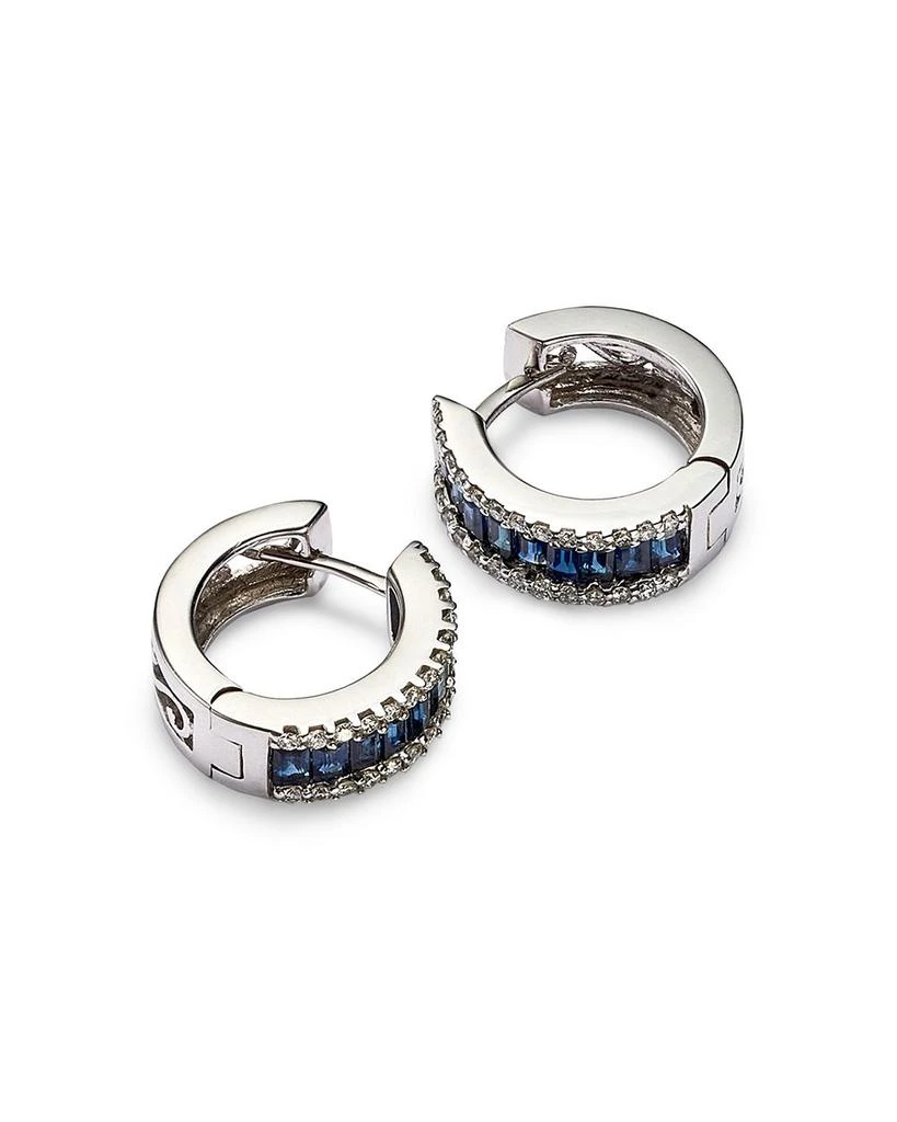 Blue Sapphire and Diamond Hoop Earrings in 14K White Gold 商品