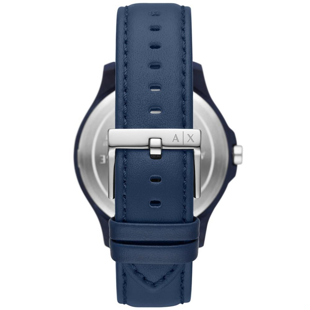 Men's Three-Hand Date Blue Leather Strap Watch商品第3张图片规格展示
