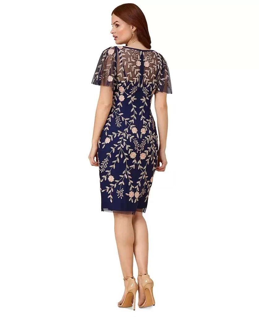 商品Adrianna Papell|Embellished Flutter-Sleeve Sheath Dress,价格¥650,第2张图片详细描述