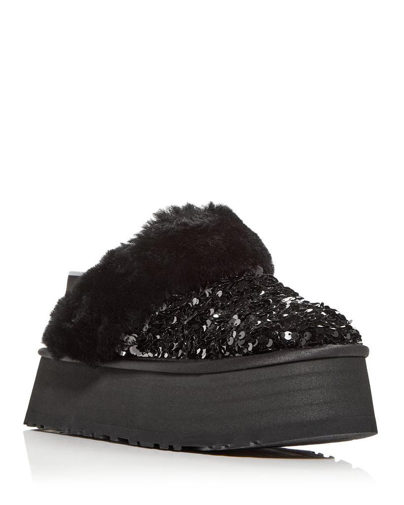 商品UGG|Women's Funkette Chunky Sequin & Shearling Slingback Platform Slippers,价格¥1024,第1张图片