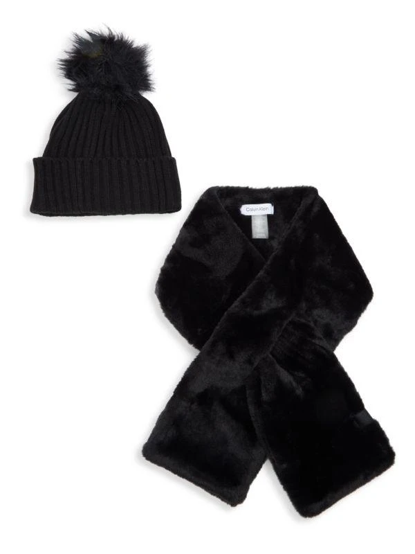 商品Calvin Klein|2-Piece Faux Fur Beanie & Pull Through Scarf Set,价格¥159,第1张图片