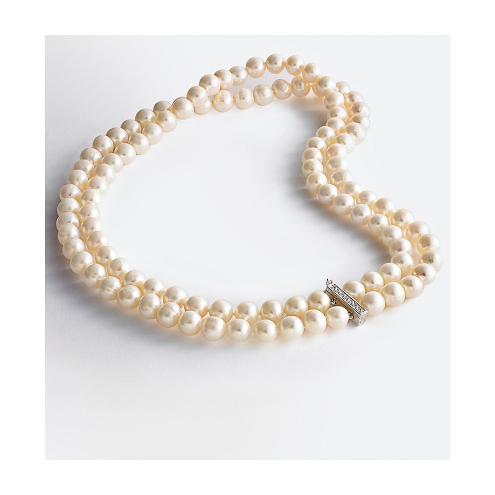 White Cultured Freshwater Pearl (8-1/2mm) and Cubic Zirconia Double Strand Necklace商品第2张图片规格展示