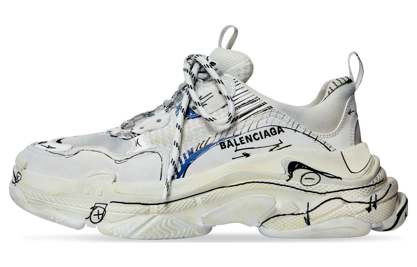 商品[国内直发] Balenciaga|巴黎世家 Triple S 系带 时尚 低帮 老爹鞋 男款 白色 做旧版,价格¥7962,第1张图片