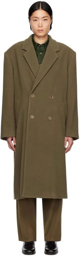 商品Lemaire|Khaki Double-Breasted Coat,价格¥5221,第1张图片