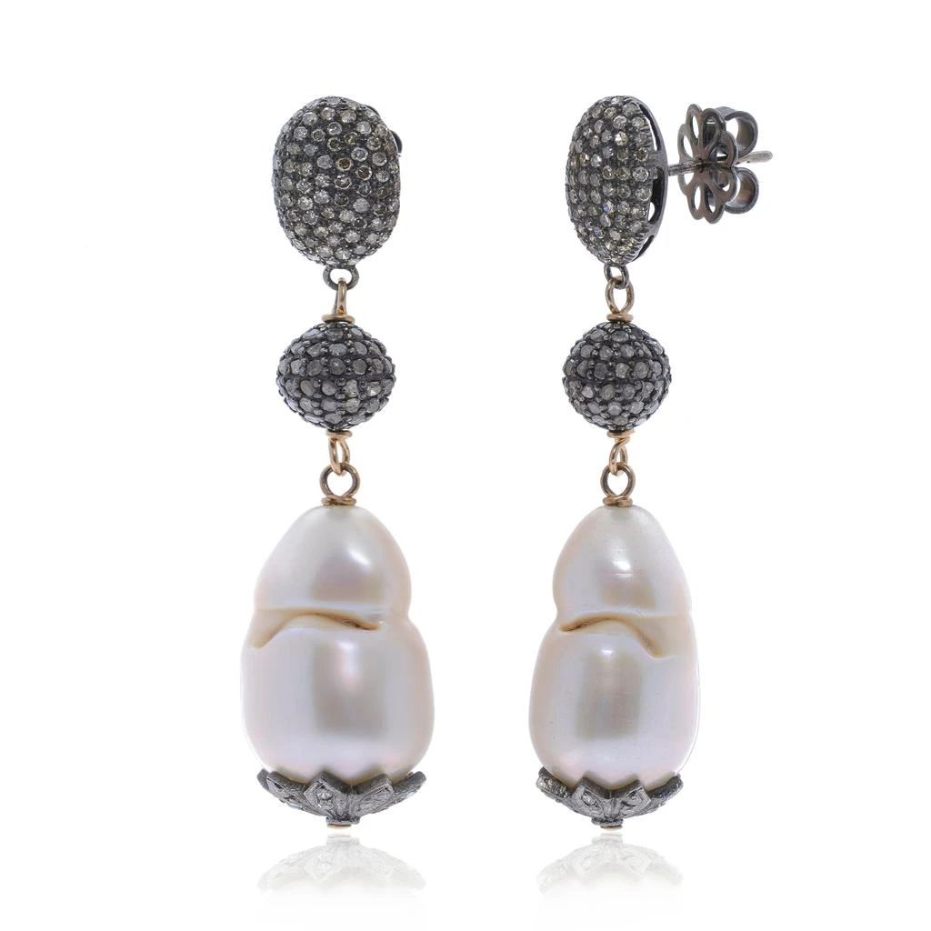 商品Zydo|Zydo Sterling Silver, Grey Diamond 9.80ct. tw. and Pearl 12mm Drop Earrings,价格¥20927,第1张图片