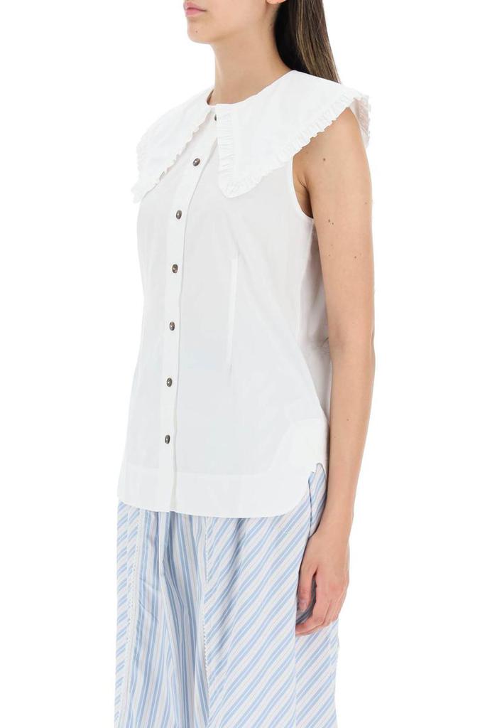 Ganni cotton sleeveless shirt with oversized collar商品第4张图片规格展示