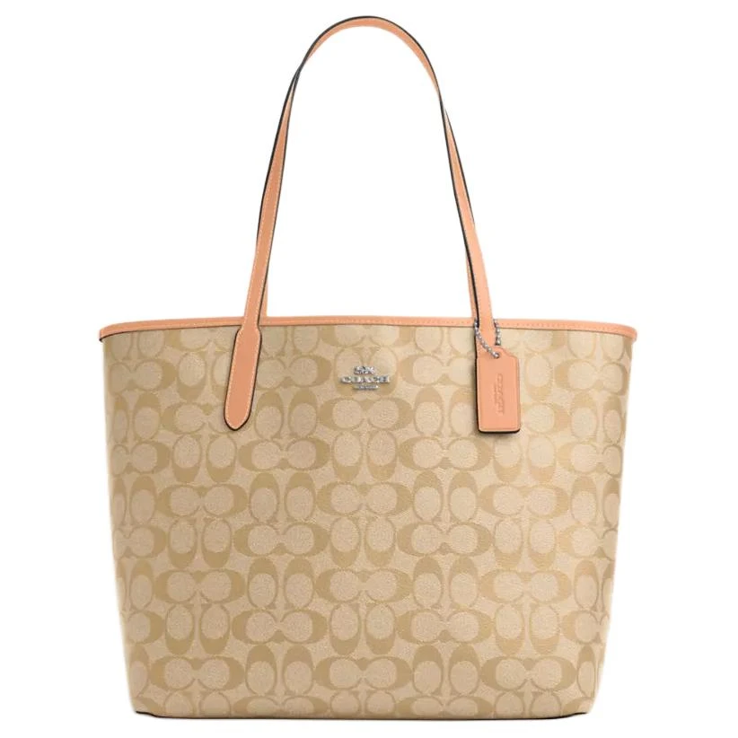 商品[国内直发] Coach|蔻驰 City 33 经典老花满印 帆布 托特包Tote包购物袋单肩手提包 大号 女款 浅卡其色拼褪色腮红,价格¥1954,第1张图片