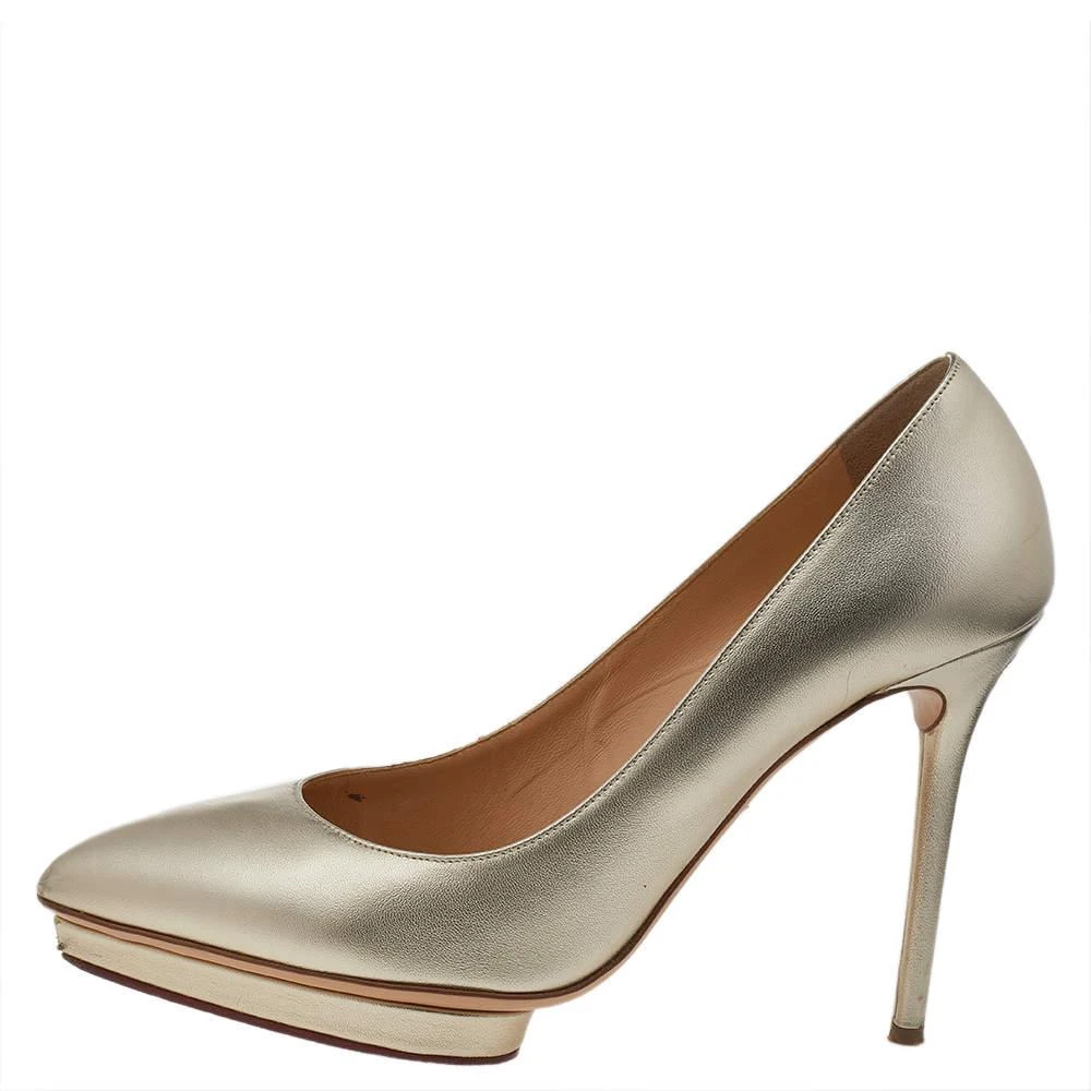 商品[二手商品] Charlotte Olympia|Charlotte Olympia Metallic Gold Leather Monroe Pumps Size 39,价格¥1091,第2张图片详细描述