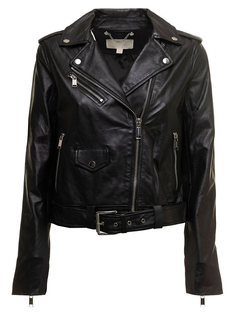 商品Michael Kors|MICHAEL Michael Kors M Michael Kors Womans Black Leather Biker Jacket,价格¥3690,第1张图片