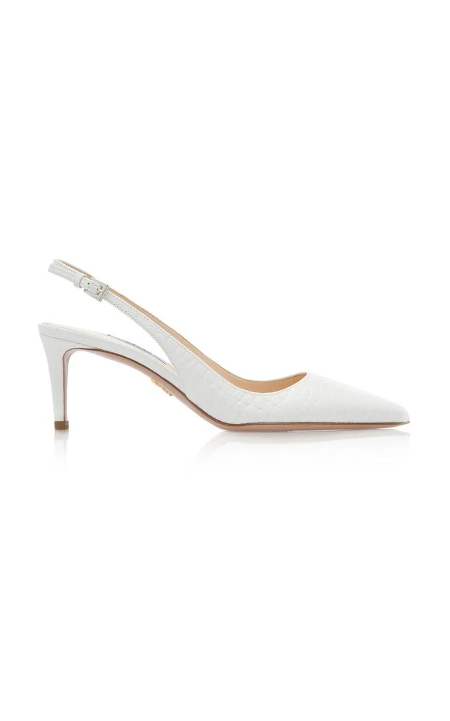 商品Prada|Prada - Women's Croc-Effect Leather Slingback Pumps - White - IT 37 - Moda Operandi,价格¥5421,第1张图片