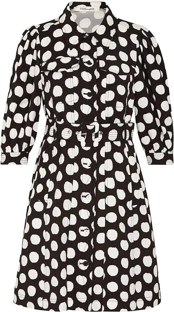 商品Diane von Furstenberg|Britney Abstract Dot Belted Shirt Dress in White/Medium Black,价格¥2421,第1张图片