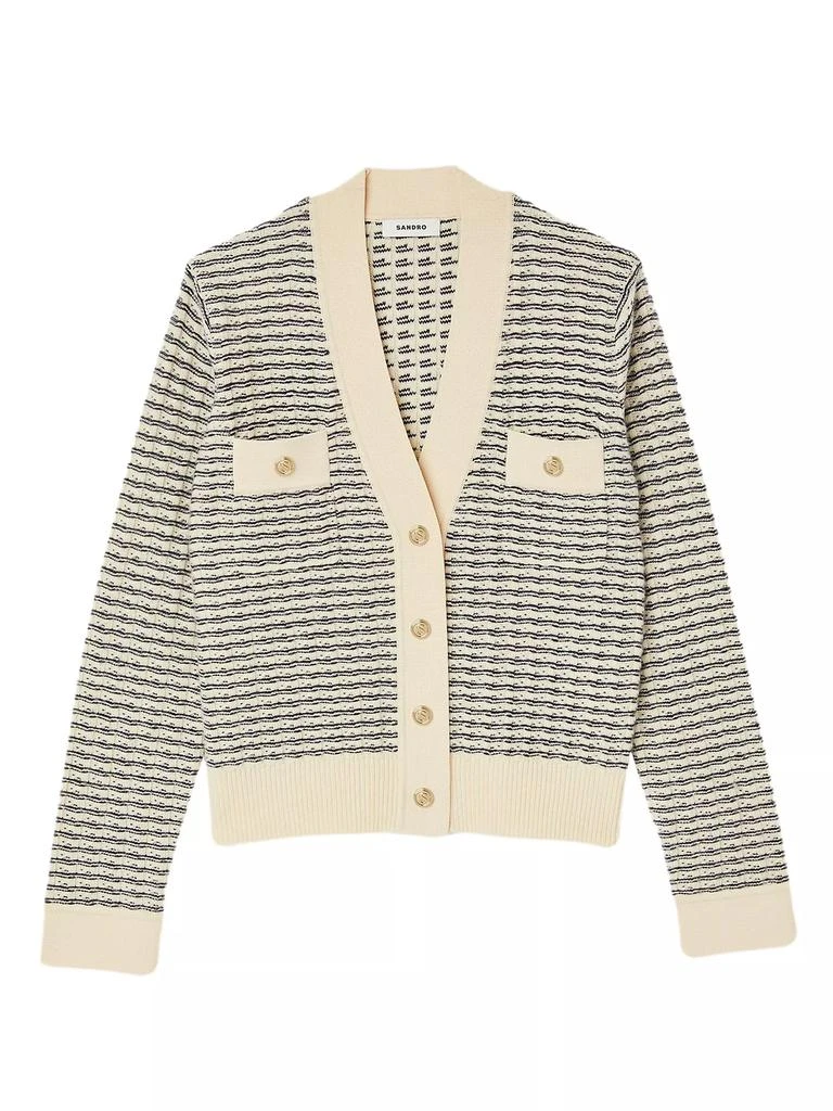 商品Sandro|Octobre Striped Wool Knitted Cropped Cardigan,价格¥1776,第1张图片