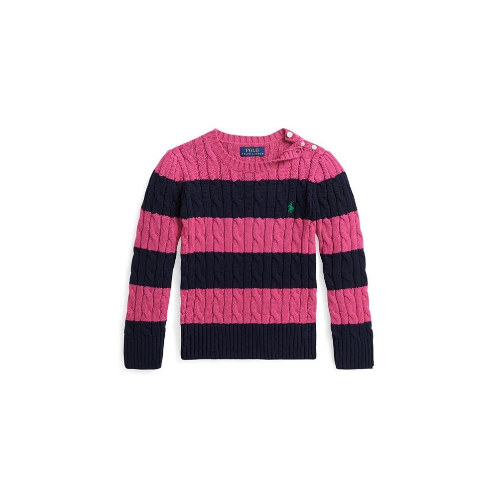 商品Ralph Lauren|Toddler and Little Girls Striped Cable-Knit Cotton Sweater,价格¥226,第1张图片