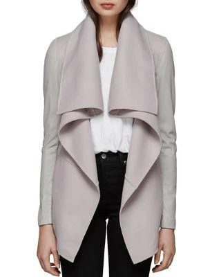 商品Mackage|Vane Draped Wrap Leather-Sleeve Coat ,价格¥3943,第3张图片详细描述