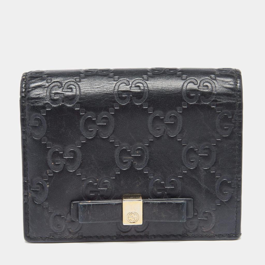 Gucci Black Guccissima Leather Bow Flap Card Case商品第1张图片规格展示