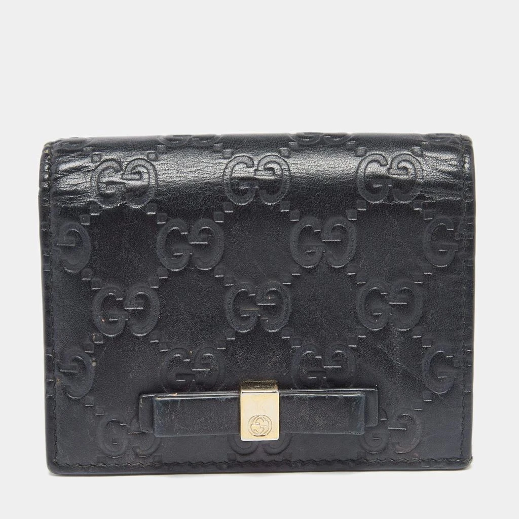 商品[二手商品] Gucci|Gucci Black Guccissima Leather Bow Flap Card Case,价格¥1264,第1张图片