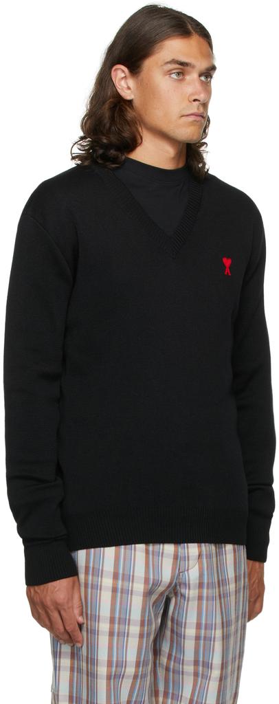 Black V-Neck Ami de Cœur Sweater商品第2张图片规格展示