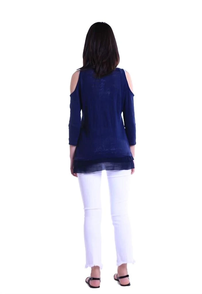 商品Three Dots|Chiffon Trimmed Cold Shoulder Top in Iris,价格¥546,第3张图片详细描述