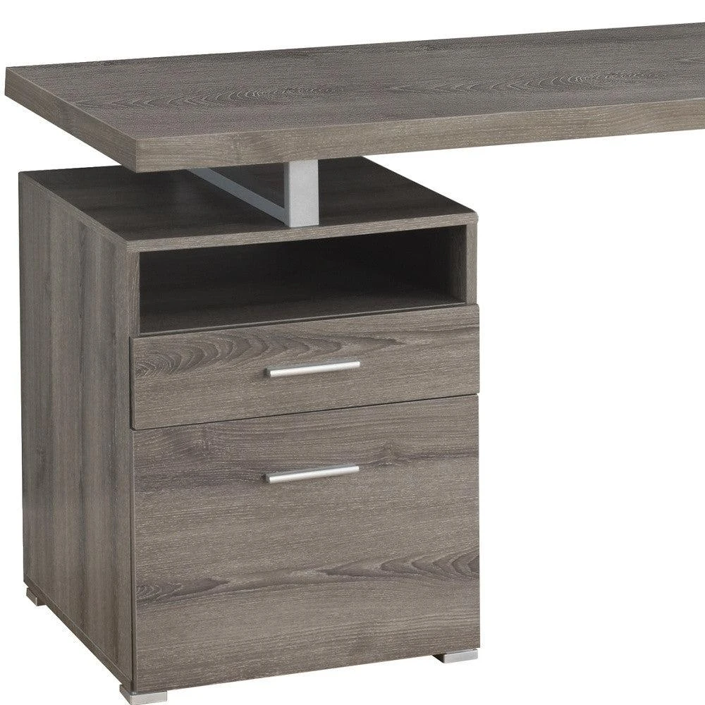 商品Homezia|24" Taupe and Silver Computer Desk With Two Drawers,价格¥5845,第2张图片详细描述