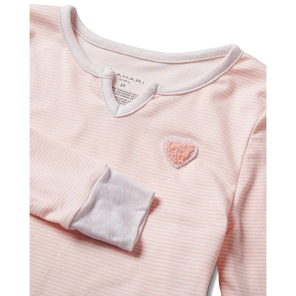 商品Tahari|Toddler Girls Striped Long Sleeve Split Neck Top and Jogger 2 Piece Pajama Set,价格¥240,第3张图片详细描述