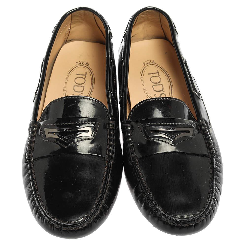 商品[二手商品] Tod's|Tod's Black Patent Leather Penny Slip On Loafers Size 37.5,价格¥1711,第5张图片详细描述