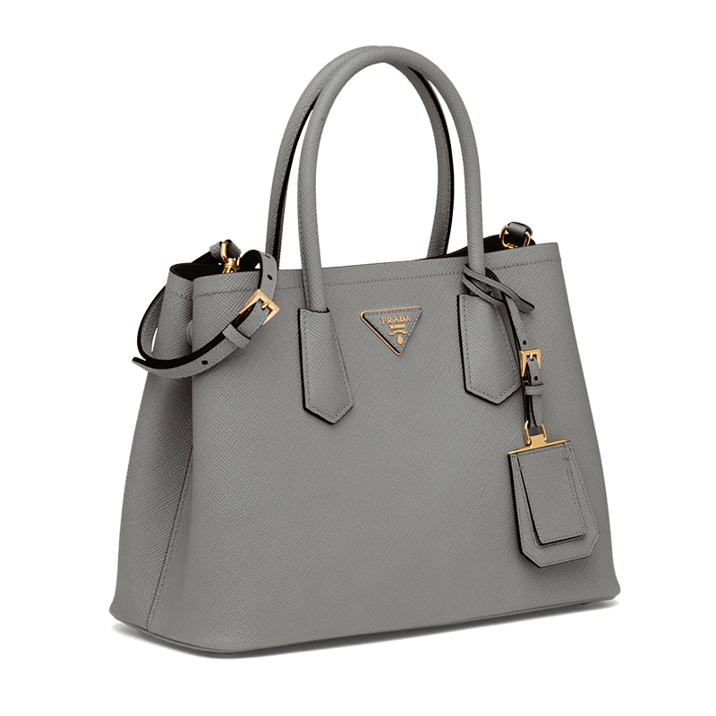 PRADA/普拉达 22新款 double系列 女士石板灰色saffiano十字纹皮革拆卸吊饰金色标志双皮手柄手提斜挎包1BG887_2A4A_F01T3_V_OOO 商品