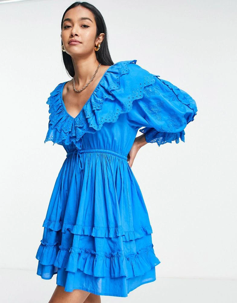 商品Topshop|Topshop ruffle broderie mini dress in cobalt blue,价格¥481,第4张图片详细描述