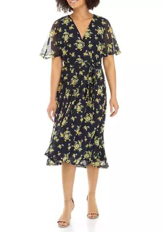 商品Sandra Darren|Darren Womens Flutter Sleeve Floral Dress,价格¥206,第1张图片
