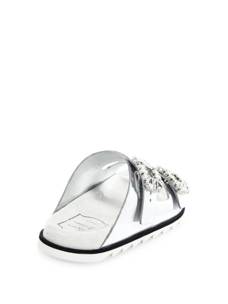 商品Roger Vivier|Roger Vivier - Slidy Viv Crystal Buckle Metallic Leather Slides,价格¥9386,第2张图片详细描述