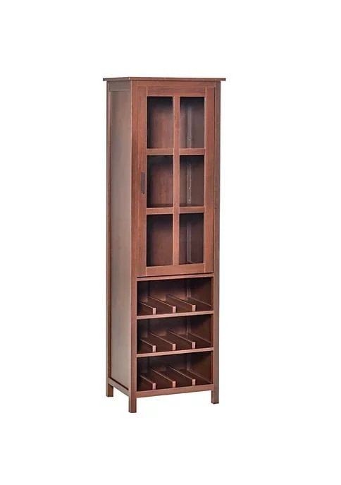 商品HOMCOM|Tall Wine Cabinet Bar Display Cupboard With Glass Door And 3 Storage Compartment For Living Room Home Bar Dining Room Walnut,价格¥1515,第1张图片