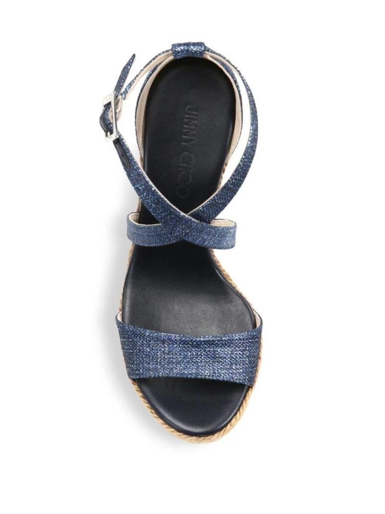 商品Jimmy Choo|Portia 120 DFW Metallic Denim Espadrille Wedge Sandals,价格¥1649,第4张图片详细描述