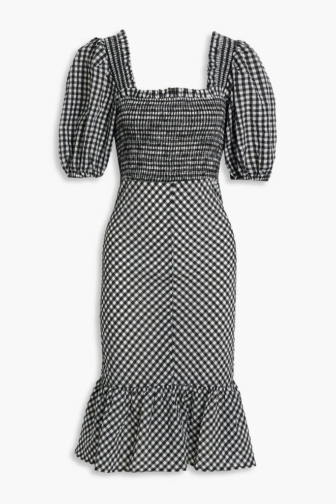 商品Ganni|Smocked gingham seersucker dress,价格¥486,第1张图片