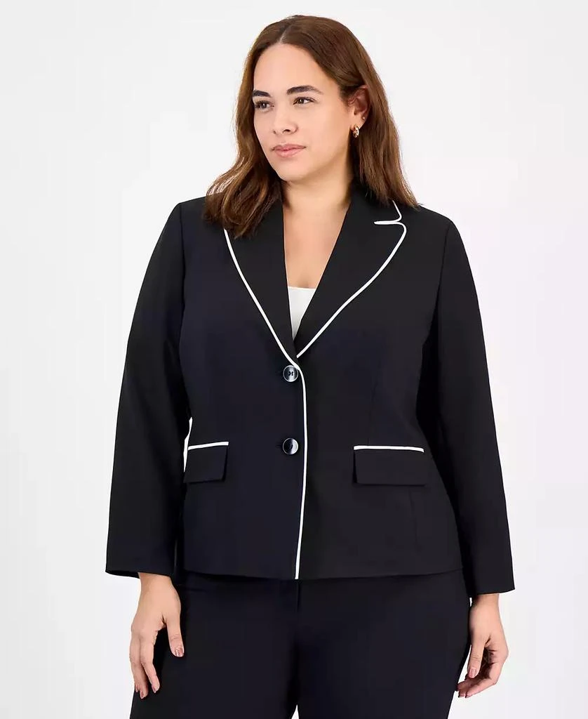 Plus Size Piping-Trim Peak-Lapel Pantsuit Set 商品