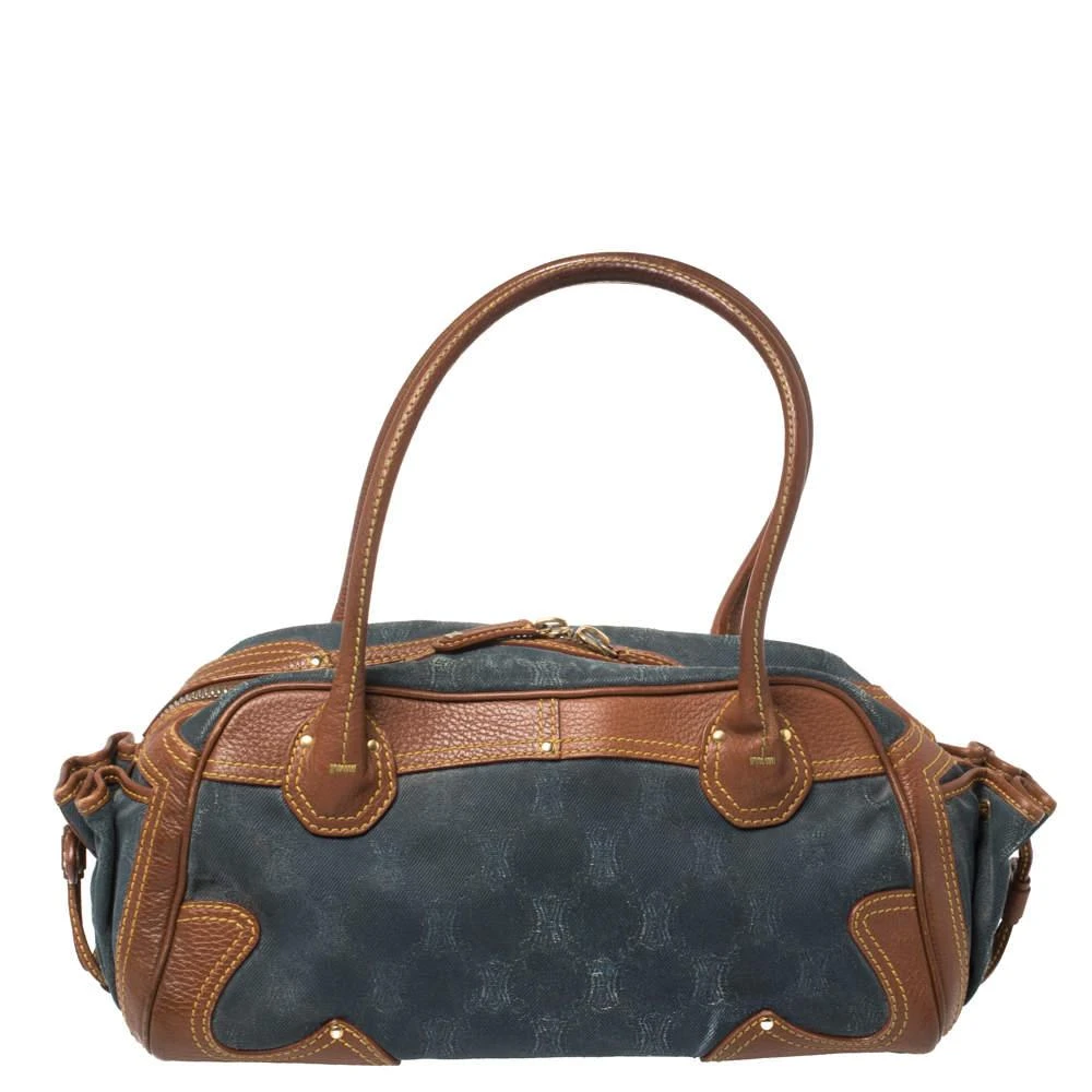 商品[二手商品] Celine|Celine Blue/Brown Macadam Denim and Leather Drawstring Pocket Satchel,价格¥3111,第1张图片