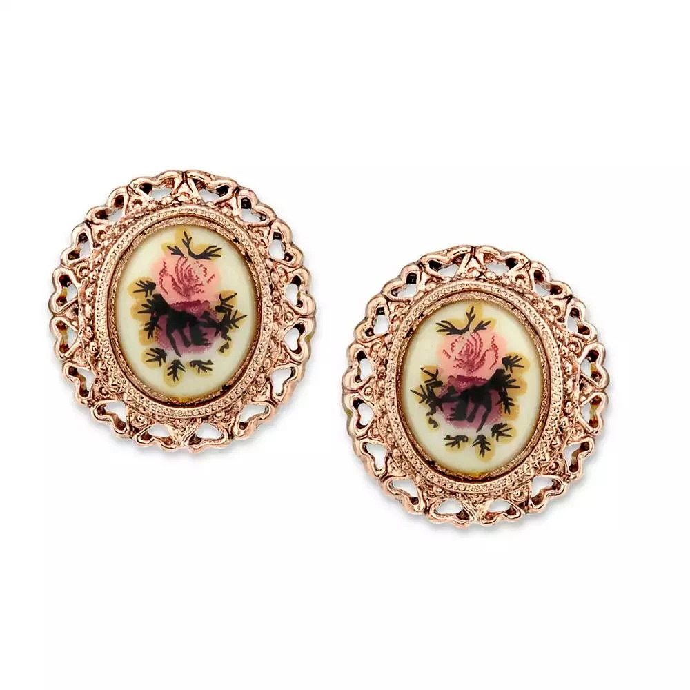 商品2028|Rose Gold-Tone Purple Flower Button Earrings,价格¥180,第1张图片