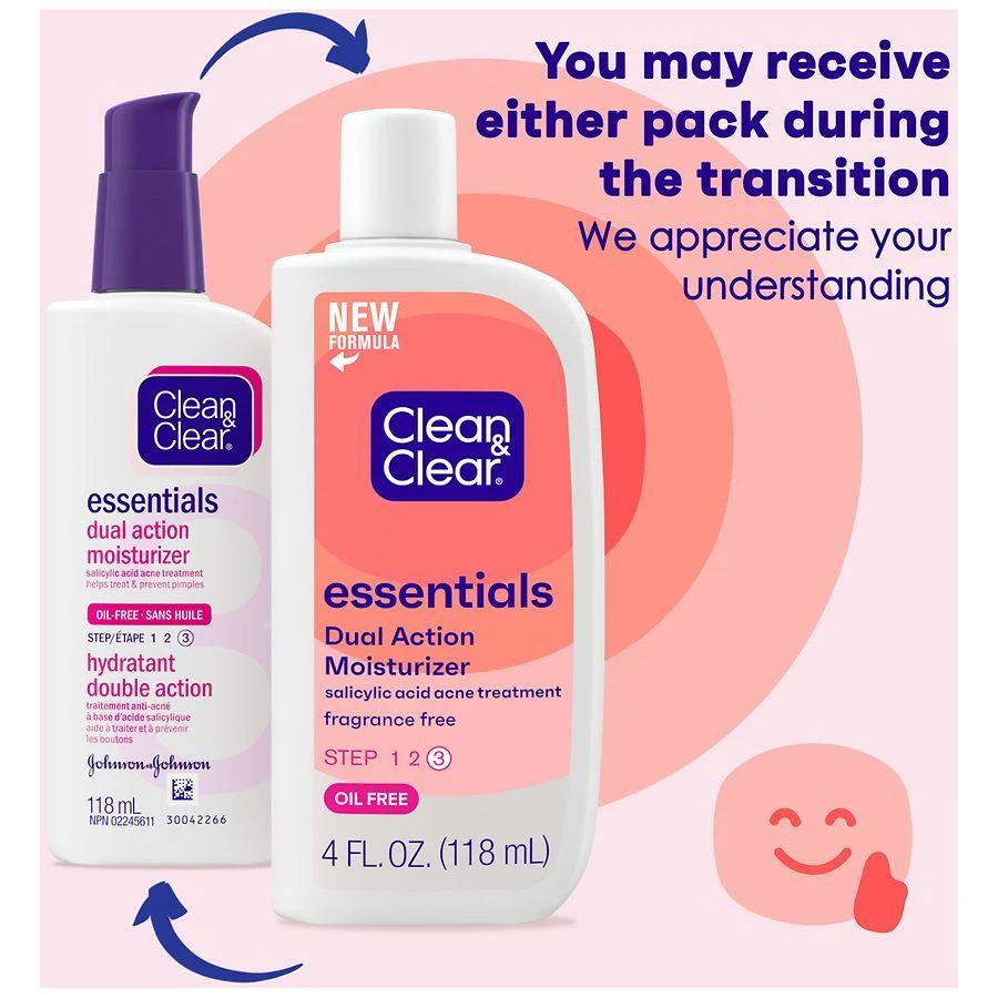 商品Clean & Clear|Essentials Dual Action Oil-Free Facial Moisturizer Salicylic Acid Acne Treatment Fragrance Free,价格¥58,第4张图片详细描述