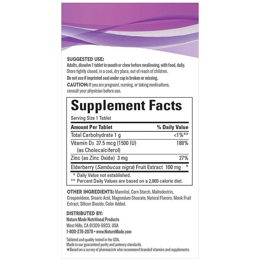 商品Nature Made WellBlends| WellBlends接骨木与免疫护理速溶片 30片,价格¥82,第3张图片详细描述