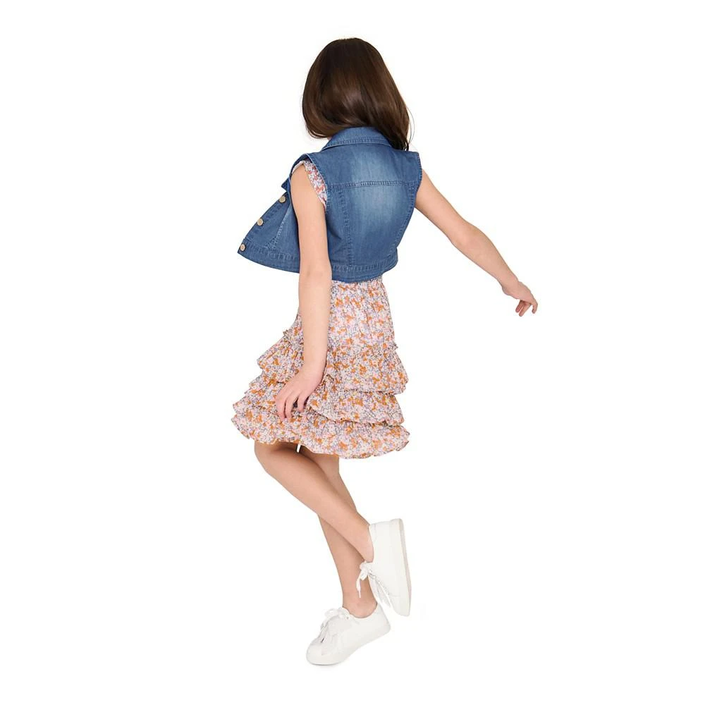 商品Rare Editions|Big Girls Floral Chiffon Tiered Dress & Denim Vest,价格¥204,第4张图片详细描述