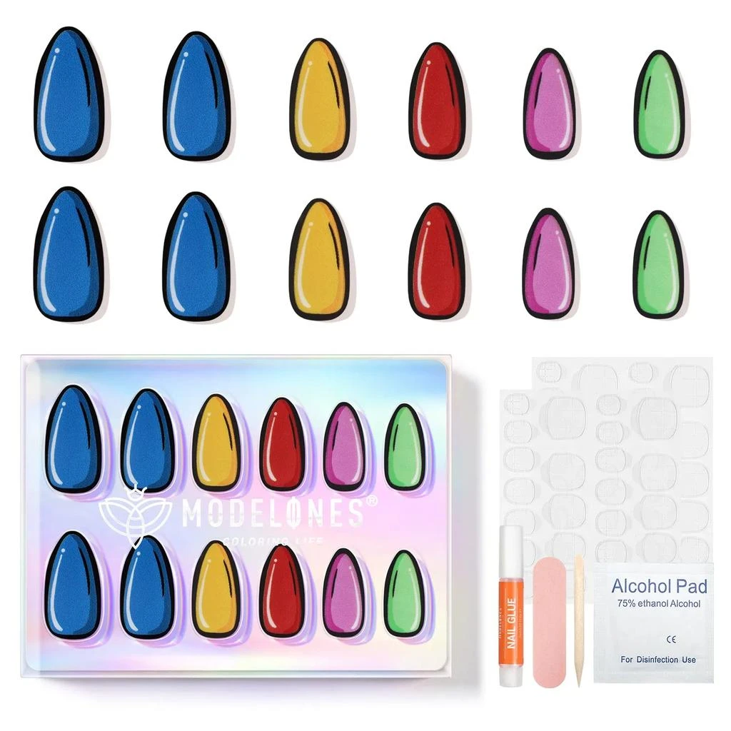 商品[国内直发] MODELONES|Pop Art - 24 Fake Nails 12 Sizes Short Almond Press on Nails Kit,价格¥90,第1张图片