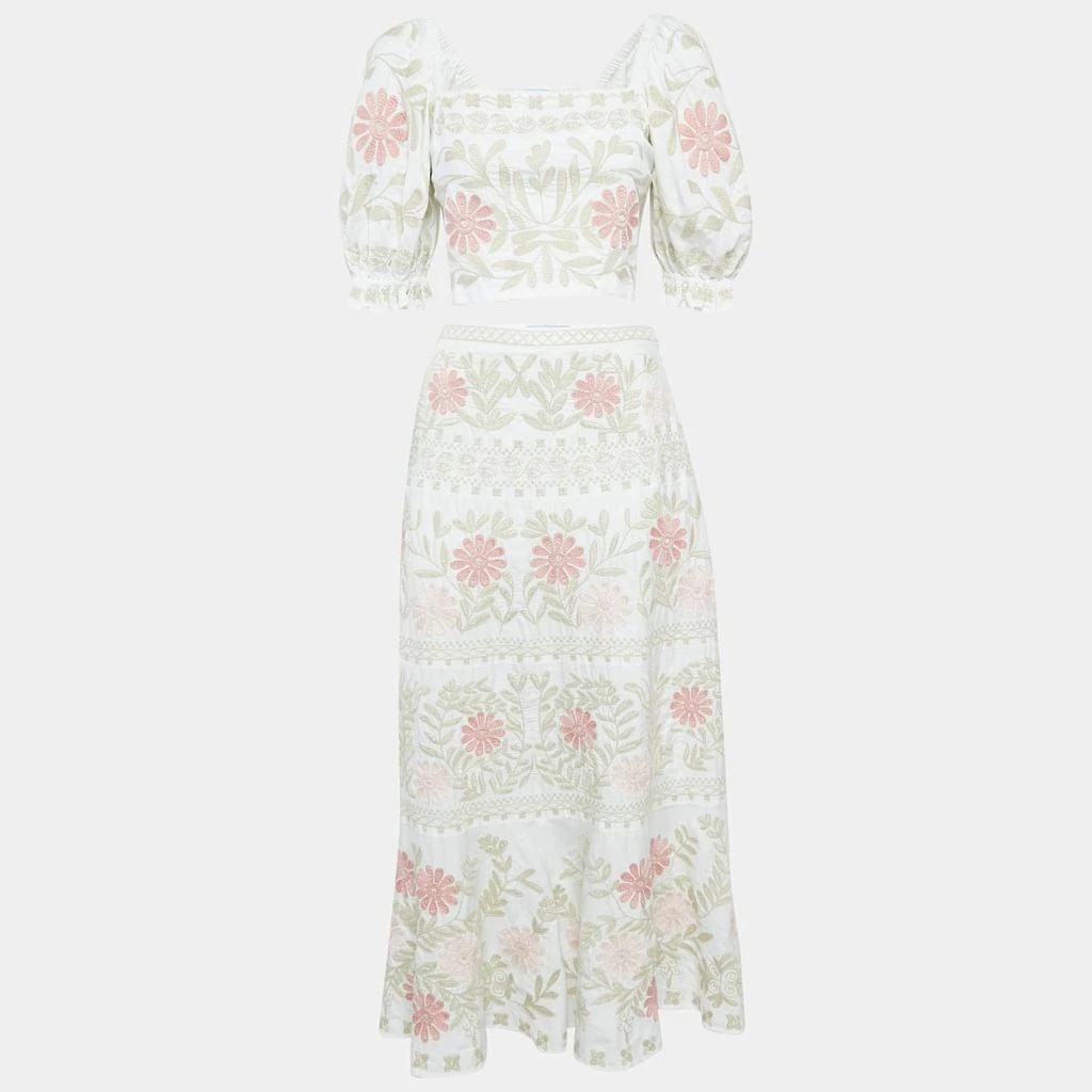 商品[二手商品] Antonio Berardi|Antonio Melani White Floral Embroidered Top and Skirt Set S,价格¥1256,第1张图片