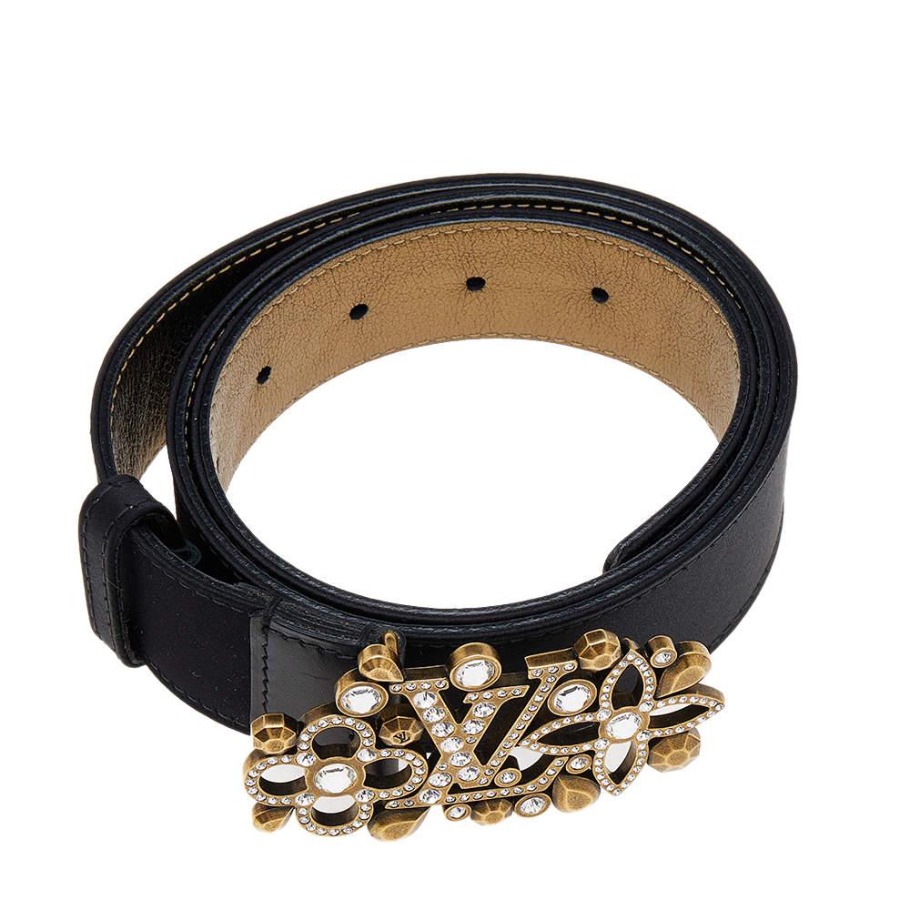 Louis Vuitton Black Satin Rhinestone Fleurs Runway Belt 85 CM商品第3张图片规格展示