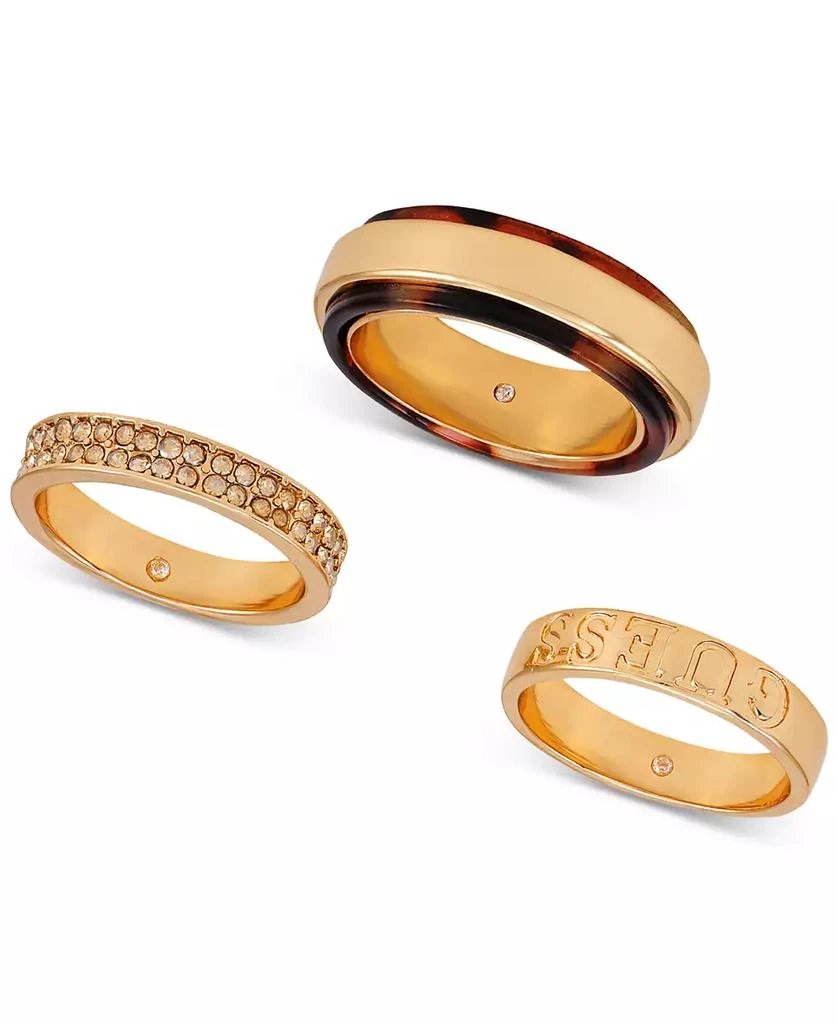 商品GUESS|Gold-Tone 3-Pc. Set Logo, Pavé & Tortoise-Look Band Rings,价格¥57,第2张图片详细描述