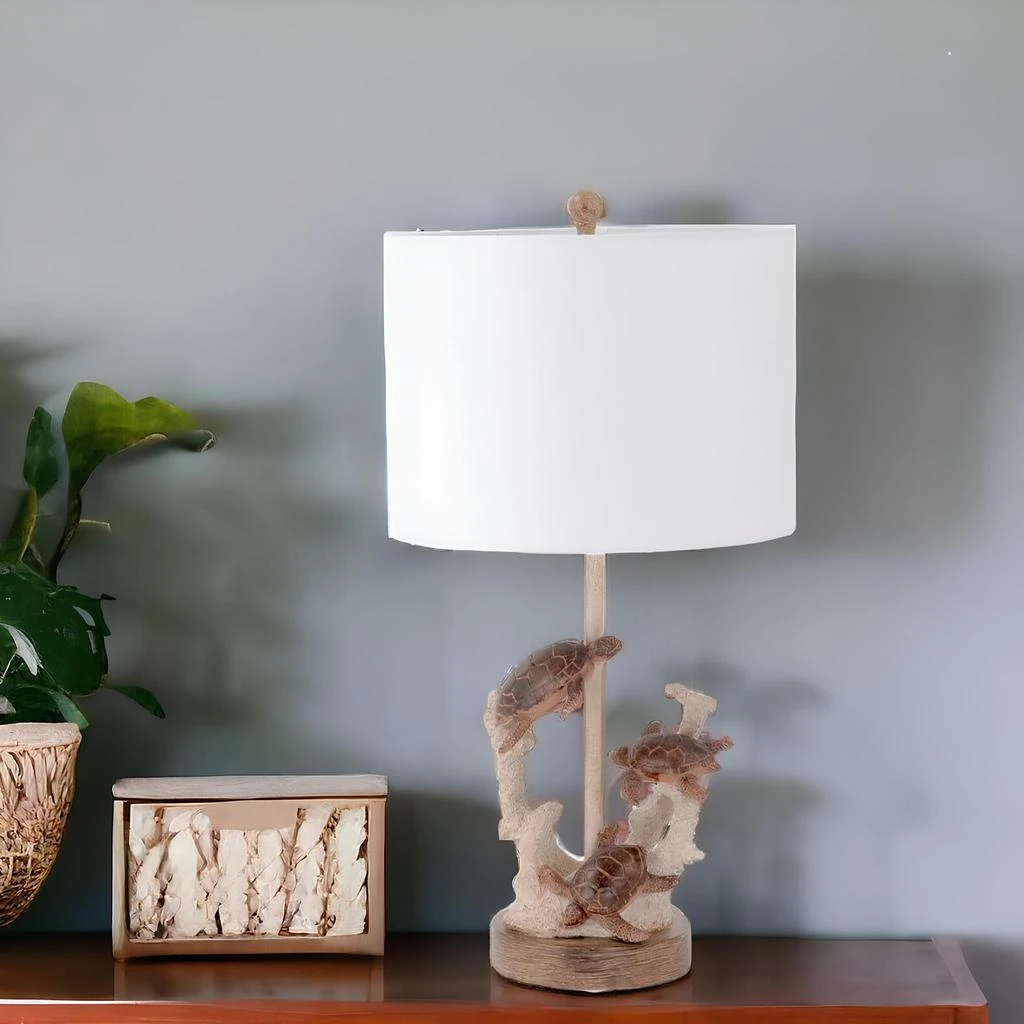 商品Homezia|Set of Two 27" Brown Turtle and Coral Table Lamps With White Drum Shade,价格¥1944,第1张图片