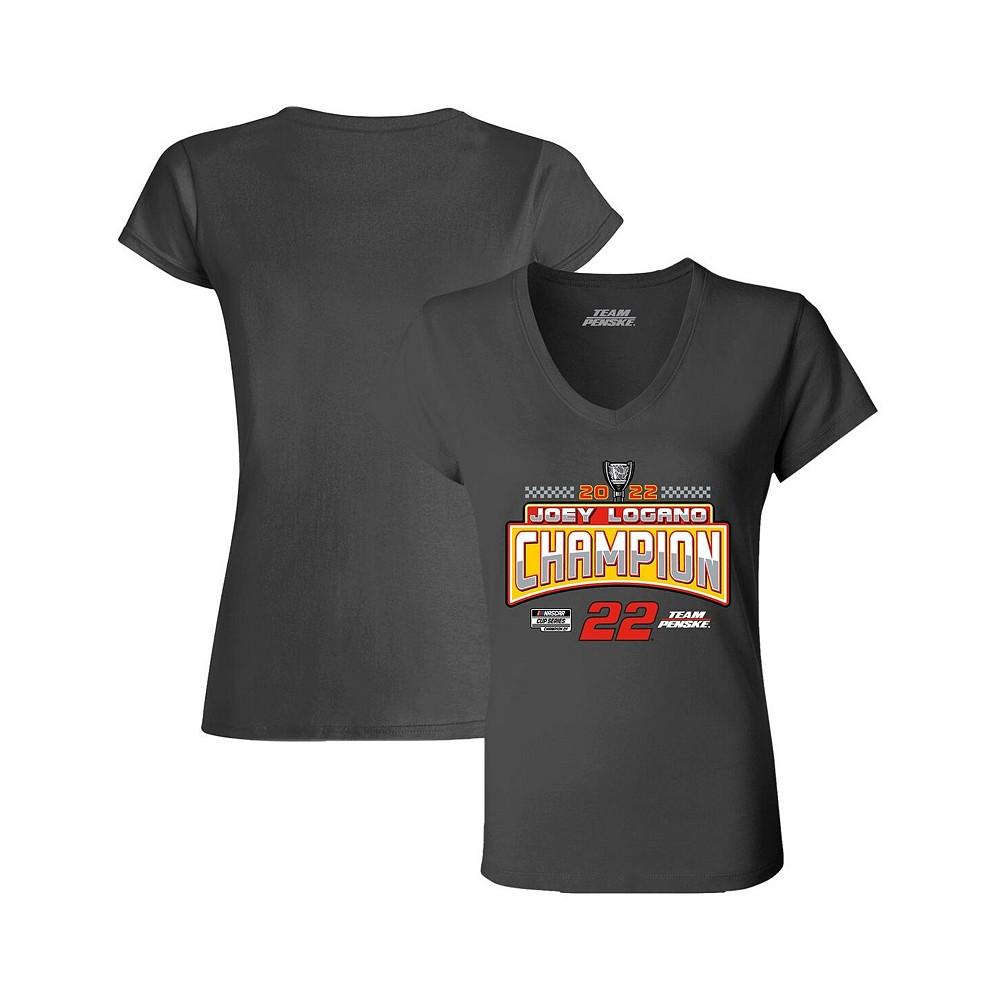 Women's Charcoal Joey Logano 2022 NASCAR Cup Series Champion Name and Number V-Neck T-shirt商品第1张图片规格展示
