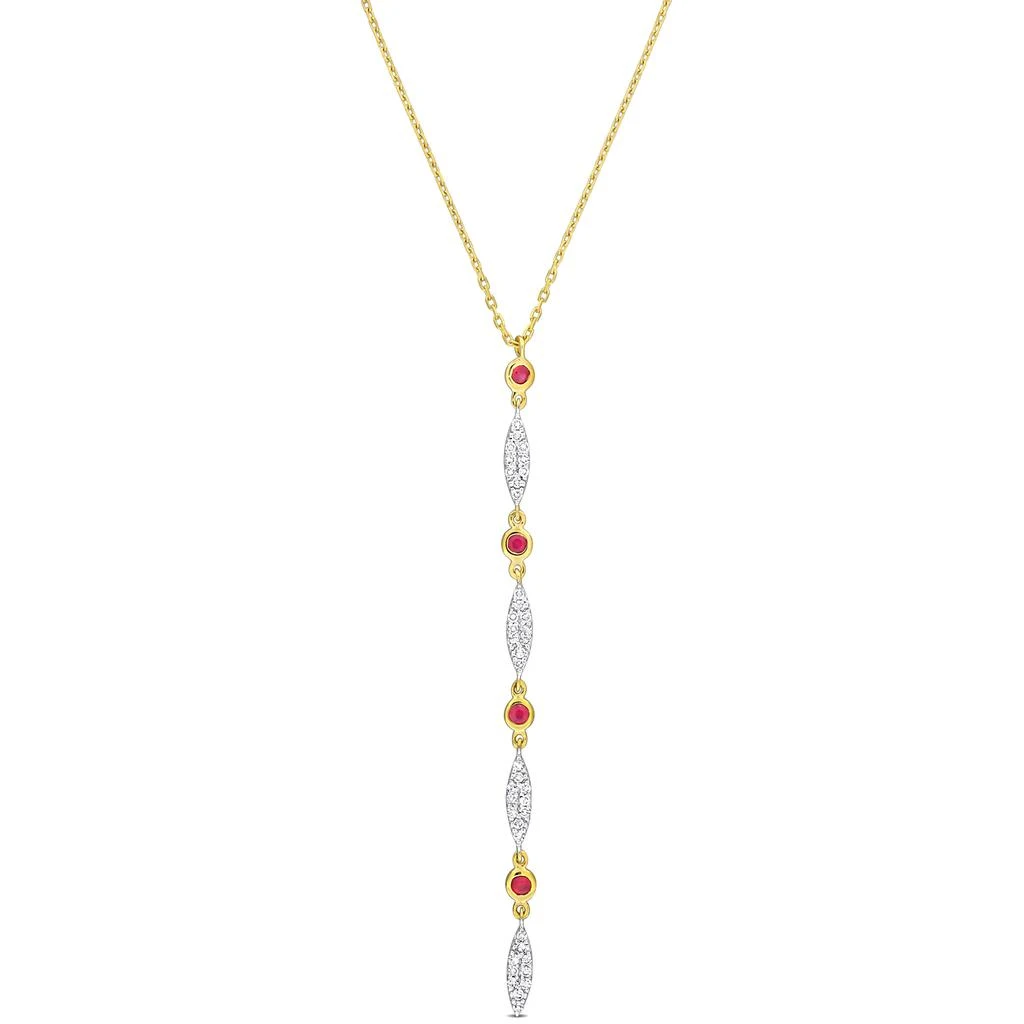 商品Mimi & Max|1/5ct TDW Diamond & 1/6 TGW Ruby Lariat Necklace in 10k Yellow Gold - 16.5 in,价格¥2585,第1张图片