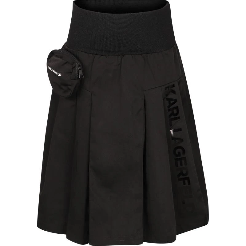 商品Karl Lagerfeld Paris|Pleated logo midi skirt with belt pocket in black,价格¥844,第1张图片